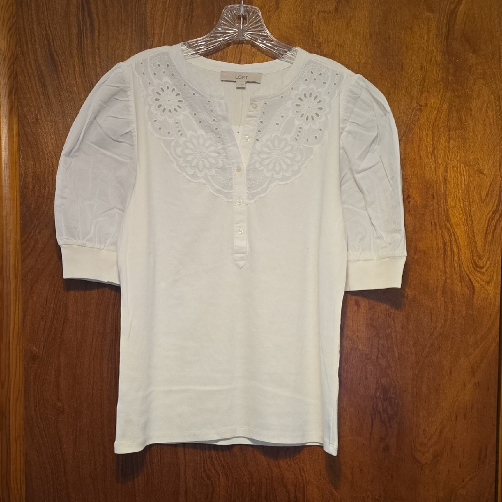 LOFT White Embroidered Blouse